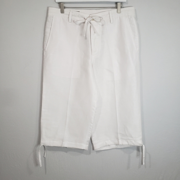 Perry Ellis Linen Blend Women White Cropped Pants Size 32 - Picture 1 of 13